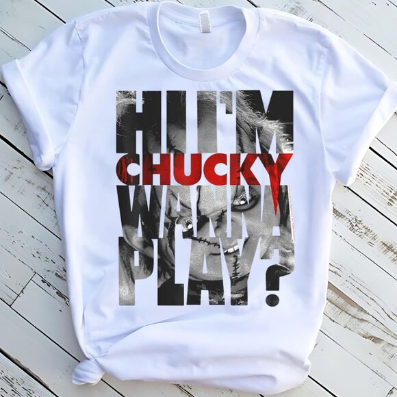Halloween Hi Im Chucky Tee Graphic Short Sleeve T-Shirt - Picture 1 of 2
